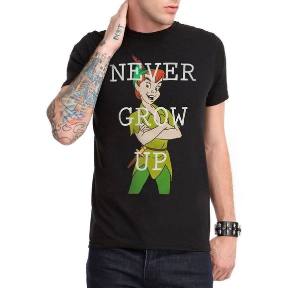 Disney Peter Pan Black Never Grow Up Short Sleeve T-Shirt Men's Size Medium M - Picture 1 of 6